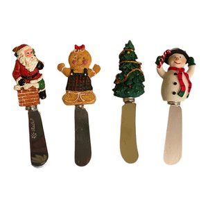 Cheese & Dip Spreader Knives Set of 4 with Christmas Theme Handles